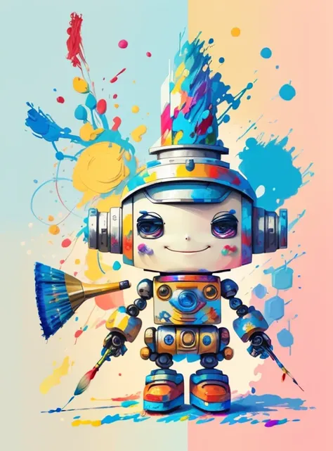 (cute robot smiling with wheels, paintbrush painting) Munchkin, Geometric multidimensional wall portrait, livro de arte, Tchibi,
Yang08k, Beautiful, Colouring,
Obras, of the highest quality, best quality, Arte Oficial, Beautiful and Aesthetic,