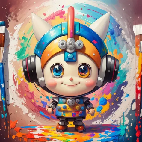 (cute robot smiling with wheels, paintbrush painting) Munchkin, Geometric multidimensional wall portrait, livro de arte, Tchibi,
Yang08k, Beautiful, Colouring,
Obras, of the highest quality, best quality, Arte Oficial, Beautiful and Aesthetic,