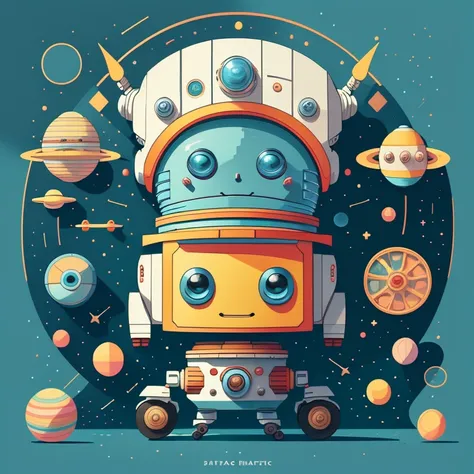 (cute robot smiling with wheels and a spaceship) Munchkin, Geometric multidimensional wall portrait, livro de arte, Tchibi,
Yang08k, Beautiful, Colouring,
Obras, of the highest quality, best quality, Arte Oficial, Beautiful and Aesthetic,