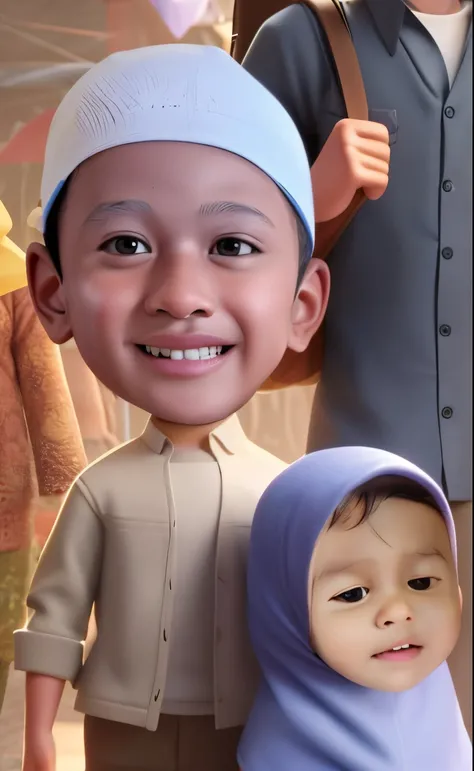 there  a cartoon picture of a boy and a girl, close up potrait, by Abidin Dino, potrait, an indonesian family portrait, 3 d cartoon, close up character, inspired by Basuki Abdullah, 3d portrait, animation character, with a kid, 3 d character, 3d character,...