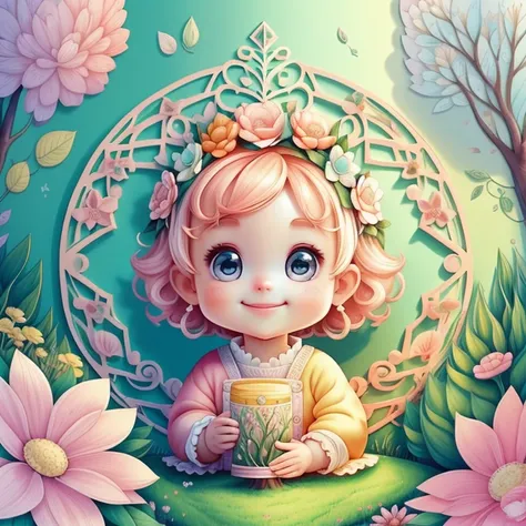 (cute baby tree smiling in a beautiful garden with flowers) Munchkin, Geometric multidimensional wall portrait, livro de arte, Tchibi,
Yang08k, Beautiful, Colouring,
Obras, of the highest quality, best quality, Arte Oficial, Beautiful and Aesthetic,