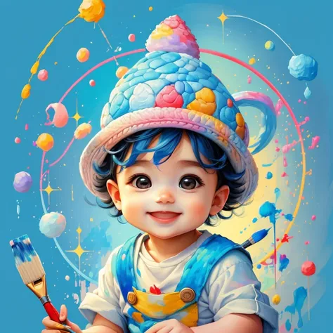 (cute baby boy smiling with blue hat, paintbrush painting) Munchkin,Geometric multidimensional wall portrait, livro de arte, Tchibi,
Yang08k, Beautiful, Colouring,
Obras, of the highest quality, best quality, Arte Oficial, Beautiful and Aesthetic,