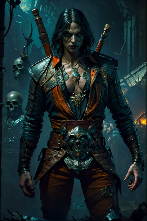 evil, Gothic art, chiaroscuro, tachi-e, projected inset, dutch angle, emphasis lines, masterpiece, ccurate, anatomically correct, highres, best quality, super detail, award winning，D14bl0 style witcher，Van Helsing，(((femele)))，(Busty and sexy），Bigchest，Bea...