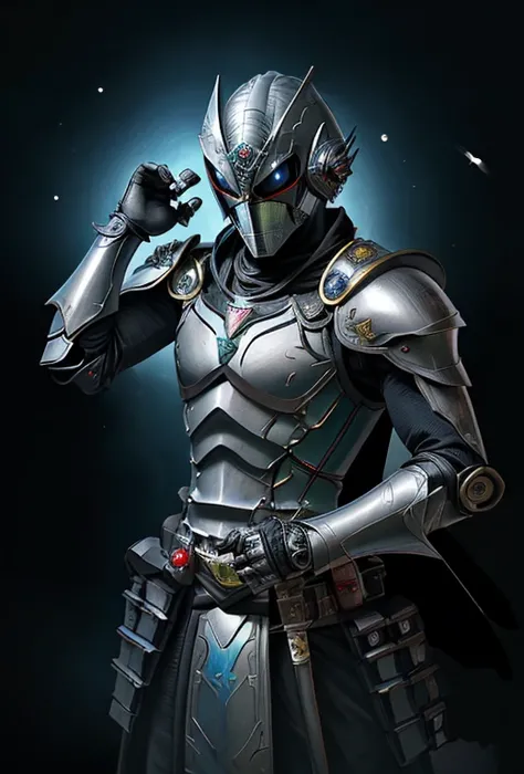 kamen rider , man , hero , armor knight (falcon) , sword, guardian , He is using swords and guns to fight in space