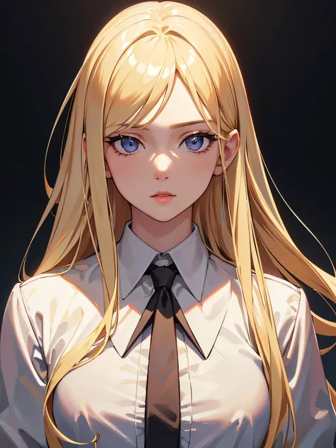 masterpiece, best quality, 1girl, blonde hair, white formal shirt, holding a pistol, detailed eyes, detailed facial features, re...