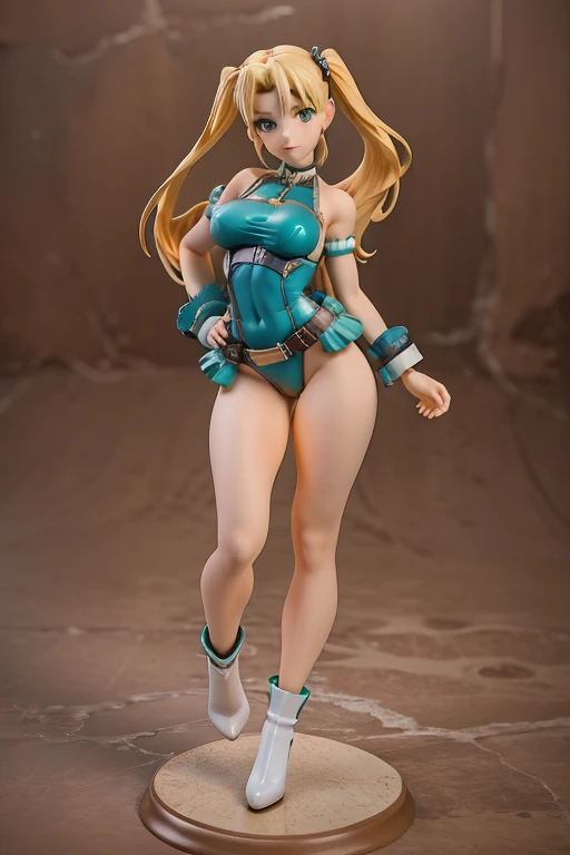 (high quality, best rendering), (beautiful girl, cammy), (bomb, pin-up style), hot, back, perfect ass, floss, perfect body, fitness, blonde, two long braids, elaborate hair, deserted beach, almost naked, psychopath, crazy face, sexy pose, pale green leotar...