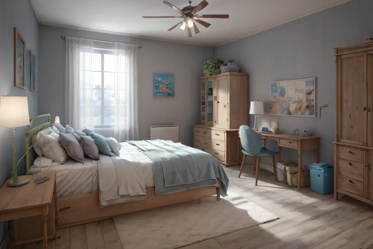 Eye-Level Camera Angle, front view, high quality Cartoony, 8K Ultra HD, high detailed, (masterpiece), best quality, bedroom scene chain and ropes hang from roof,  hand cuffs and rope on bed , bed facing camera, Full-length lens，unreal-engine，cozy indoor li...