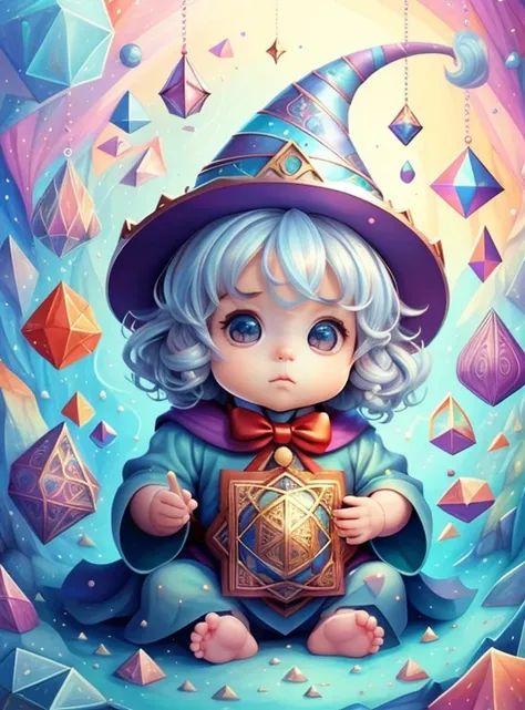 (cute baby wizard in an enchanted florest) Munchkin,Geometric multidimensional wall portrait, livro de arte, Tchibi,
Yang08k, Beautiful, Colouring,
Obras, of the highest quality, best quality, Arte Oficial, Beautiful and Aesthetic,