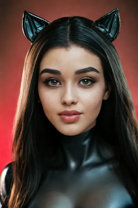 In a christmas decorated bedroom, An alluring woman adorns a rubber mask with festive Christmas horns and a unique rubber head resembling a cybernetic bunny. Drawing inspiration from Doja Cat as Catwoman, she embodies a fusion of rubberhose style and latex...