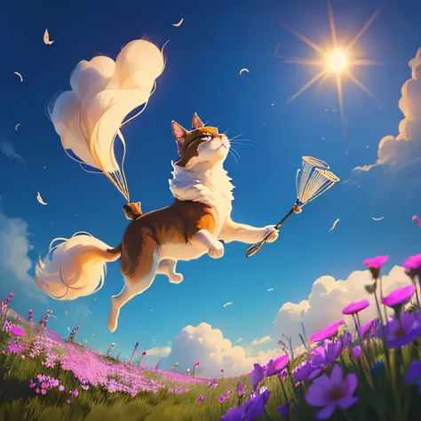 With a whisk of his tail and a leap so spry,
Whisker stepped through to the sky so high.
To an enchanted realm, where magic blooms,
Talking animals and flowers in full plumes.