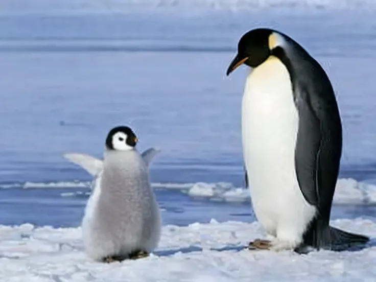 Penguin and baby penguin standing on snowy ground next to water, penguin, Penguins 0, penguin, penguin, Anthropomorphic penguins, Adorable!!!, fat penguin, Pingu, ohwx, Linux, Adorable appearance!!!, Snowboard Penguins, profile photo, cuteness, looking cut...