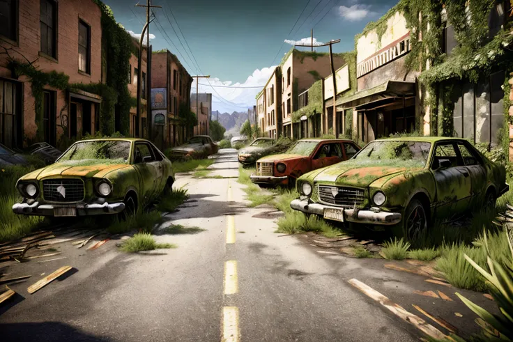 Montalvania MG Post Apocalyptic City Vegetation Taking Over Wrecked Cars Style The Last of Us