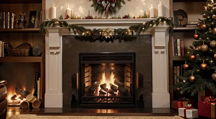 Make a Christmas wallpaper with a fireplace