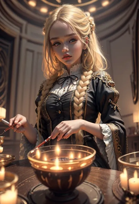 (Masterpiece - Ultra-Detailed, High Resolution) Prepare to be enchanted by a true masterpiece that combines ultra-detailed art with high-resolution rendering. This work shows a mesmerizing girl with long blonde hair (1.3) and captivating light brown eyes (...