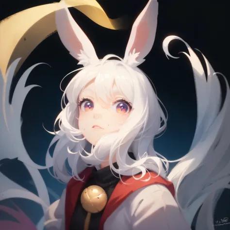 anime character with white hair and rabbit ears wearing a red coat, bunny girl, with long floppy rabbit ears, with big rabbit ears, digital art on pixiv, anthropomorphic rabbit, zerochan art, detailed fanart, soft anime illustration, with bunny ears, cute ...