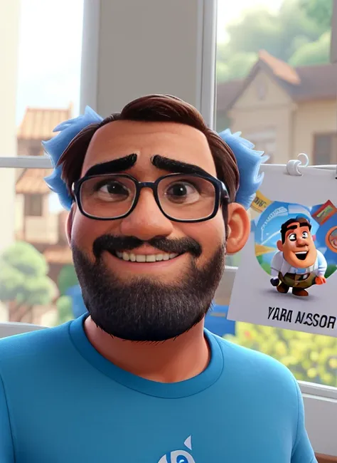 Um homem estilo disney pixar, alta qualidade, melhor qualidade, eyeglass, barba, rosto fino