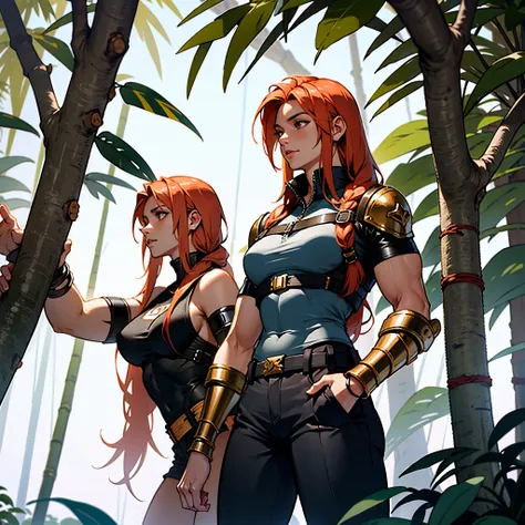 ((female amazon warrior outfit), in the jungle, muscle)