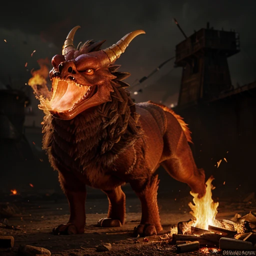 Majestic clothed cartoony hellish fire creature