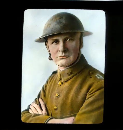 arafed photo of a man in a uniform with a helmet on, portrait of a soldier, close portrait, taken on a ww 1 camera, ww1 photo, colorized photograph, full color photograph, portrait close - up, colorized photo, colorized, a colorized photo, closeup portrait...