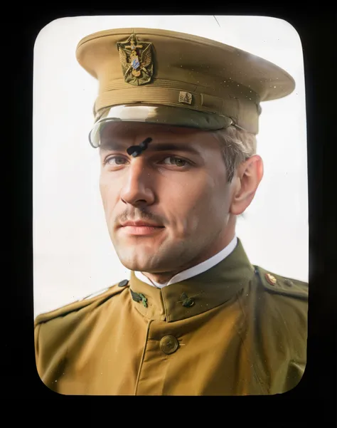 there a man in a military uniform posing for a picture, full color photograph, portrait of a soldier, portrait closeup, colorized photograph, c. m. coolidge, colorized, colorized photon, taken on a ww 1 camera, colorized photo, close portrait, portrait cl...