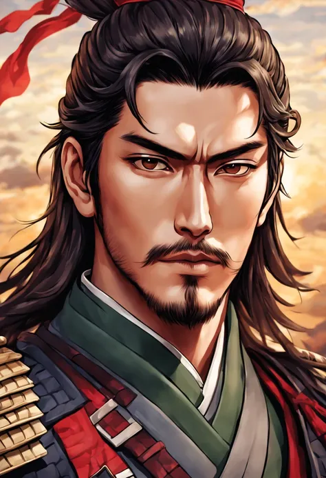 young military commander oda nobunaga,handsome man,close-up art style of face,best quality,