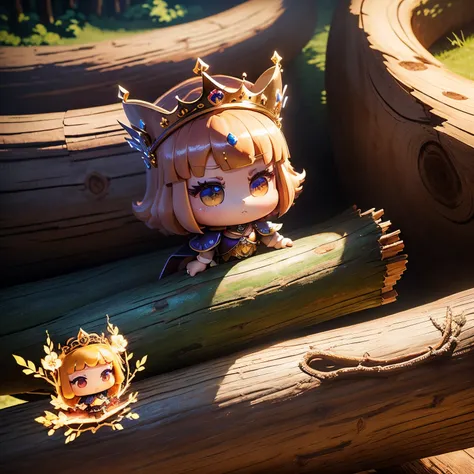 ​masterpiece、top-quality、ultra-detailliert、(Chibi Chara Princess:1.2)、Glitter eyes、(lift a huge log:1.5)、floral cut and sew、Luxurious tiara、(lift a huge long log:1.5)、In front of the fairy tale castle、One Princess