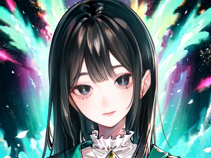 Girl in bright, Colorful world, with stunning and detailed character designs. The girl has beautiful eyes, full of life and detail., detailed lips of delicate color, and an extremely detailed face with long eyelashes. She stands tall in a dynamic and attra...