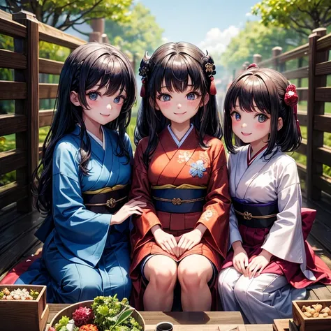 3 sisters,a smile,littlegirl,Dark hair,japanes