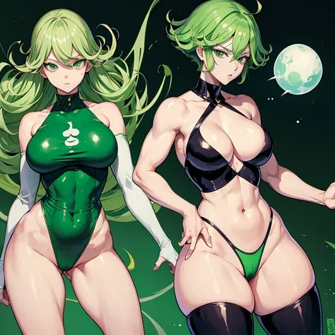 Tatsumaki, one punch man, fit, slim, curvy, slim, thick thighs, bubble butt, green hair, short, back facing