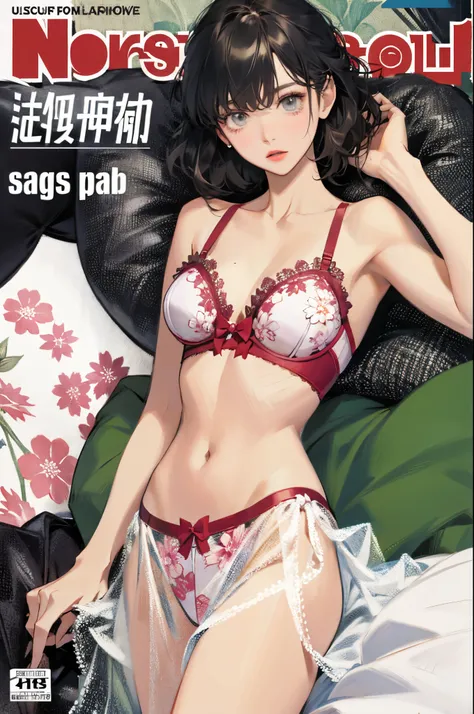 Floral bra、、，Comic cover style