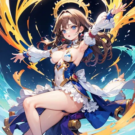 magical little girl，clear stupid，big breasts beautiful，Secondary two，A lively, energetic and bright aristocratic girl astrologer with light brown hair and blue eyes