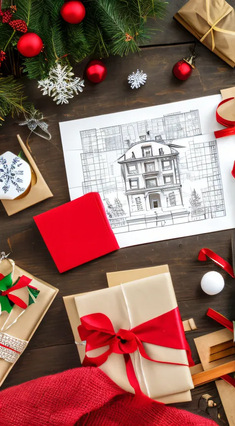 In one piece ，Interior decoration construction drawings，There are Christmas elements in the painting，Christmas elements combined with construction drawings