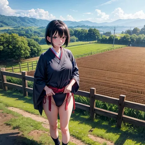 Gamine,Wearing sweat,japanes,A dark-haired,Agricultural operations,fundoshi,countryside