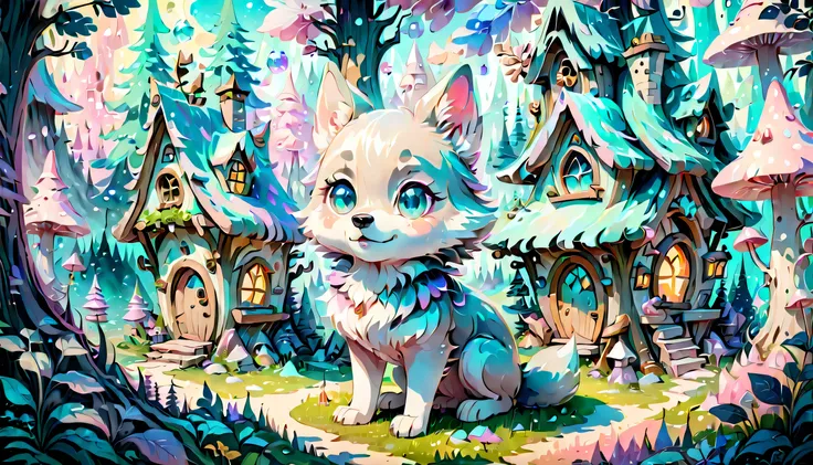 peepicland fairy tale style fairy village illustration, unparalleled sharpness and clarity, pastelcolors, cute, kawaii, lovely, ...