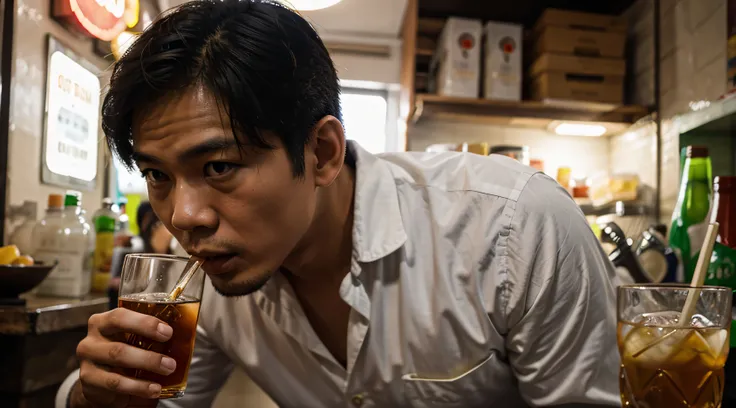 Image of Vietnamese man drinking drunk