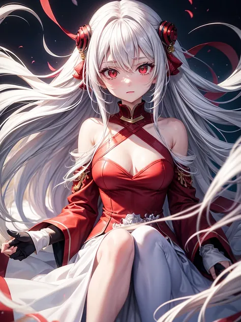 anime girl with long white hair and red eyes, red aura, perfect red eyes, perfect white haired girl, girl with white hair, anime style 4 k, white haired lady, white haired, best anime 4k konachan wallpaper, cute anime waifu in a nice dress, beautiful anime...