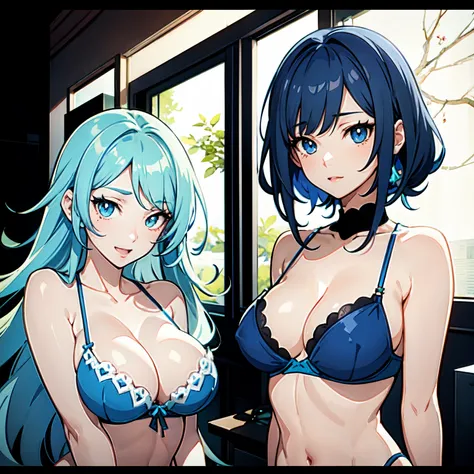 arafed woman with blue hair and a blue bra top posing for a picture, with blue skin, with blue hair, beautiful blue haired girl, anime inspired, , ahegao, anime girl , pretty girl with blue hair, blue bikini, anime girl in real life, ana from overwatch, ah...