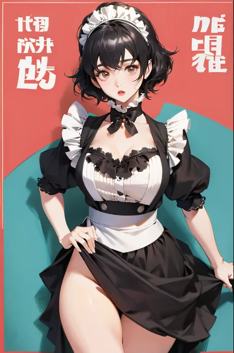 kawakami sadayo,the maid outfit，，happy thighs，lewd poses，Poster publicity style，Ocean park，Plump body，C cups