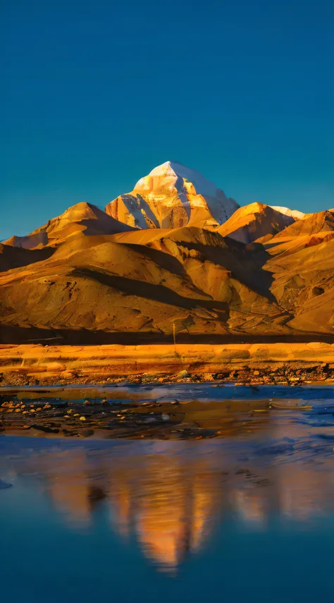 フォトリアリスティック，Desert river reflects mountains, , Shanti Himalayas , Stunning Himalayan landscape, Himalayas, wallpaper - 1 0 2 4, naranbaatar ganbold, golden mountain in the desert, am a naranbaatar ganbold, in vast tranquil landscapes, There  a snow mountai...