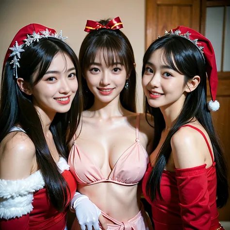 Best-quality, Masterpiece, Ultra-High-Resolution, (Photorealistic:1.4), Raw-Photo, Extremely-Details, Perfect-Anatomy, 

(((3girls))), all teenagers, all members of the most popular Japanese idol groups, having a lot of fun at home drinking party, ((all co...