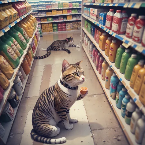 （tmasterpiece，quality，best qualtiy，Artistically，Beauty and aesthetics），gopro，A cat in the supermarket --auto --s2