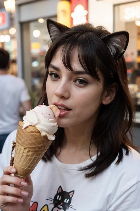 animal cat eating a ice cream