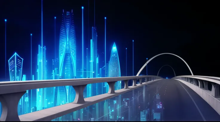 arafed view of a bridge with a city in the background, cybernetic city background, city of the future, infrastructure, cyber architecture, futuristic city street, futuristic street, futuristic city background, futuristic city backdrop, future technology, f...