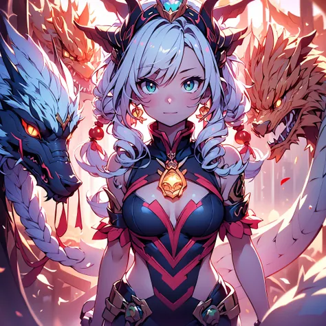 Chibi (chipi anime girl fashion style) toy Dragon pet_armor FireStorm Adepta_Sororitas_of_Bloody_Rose Armor piloting_warsuit elite_imperial_enforcer patrolling_the_desert holding_sword wearing detailed highly_ornamented_exosuit:1.2 scifi_scene ruined_castl...