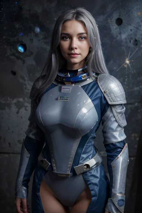 Best Quality, Ultra High Resolution, (Realism: 1.4), Depth of Field, Beautiful Face, (PureErosFace_V1: 0.8), Halfbody, | | 1girl, medium chest, (gray hair: 1.3), innocent smile, natural makeup, | | | Model pose, | | (Spacesuit: 1.3), (Blue Armor: 1.3), Exq...