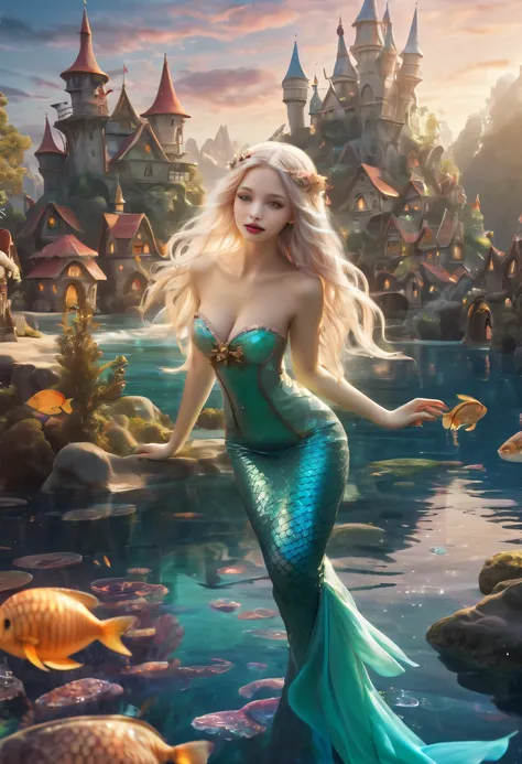 Fairy Tale Village，ocean floor，Beautiful mermaid princess