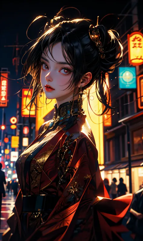 (Best quality at best:0.8),
(Best quality at best:0.8), Perfect anime illustration, Extreme close-up portrait of a beautiful woman walking through the city, dynamic lights,