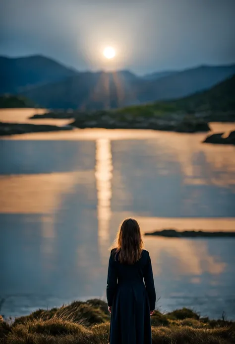 the night，Girl standing by the sea，Looking up at the starull bodyesbian，Back Shadow，Faraway view