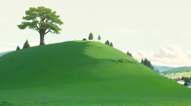 there  a tree on a hill with a green grass field, grassy hill, hill with trees, trees in the grassy hills, on a green hill, grassy hills, willow tree and hill, grass landscape, on a green hill between trees, tree in the background, grass mountain landscape...