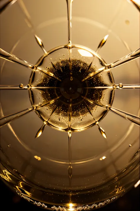 Water molecules，High-tech ingredients，Close-up of droplets on background, , golden reflection in water, Transparent water droplets, clear liquid, made of oil and water, flow like oil, high quality topical render, Photorealistic photography, water dripping,...